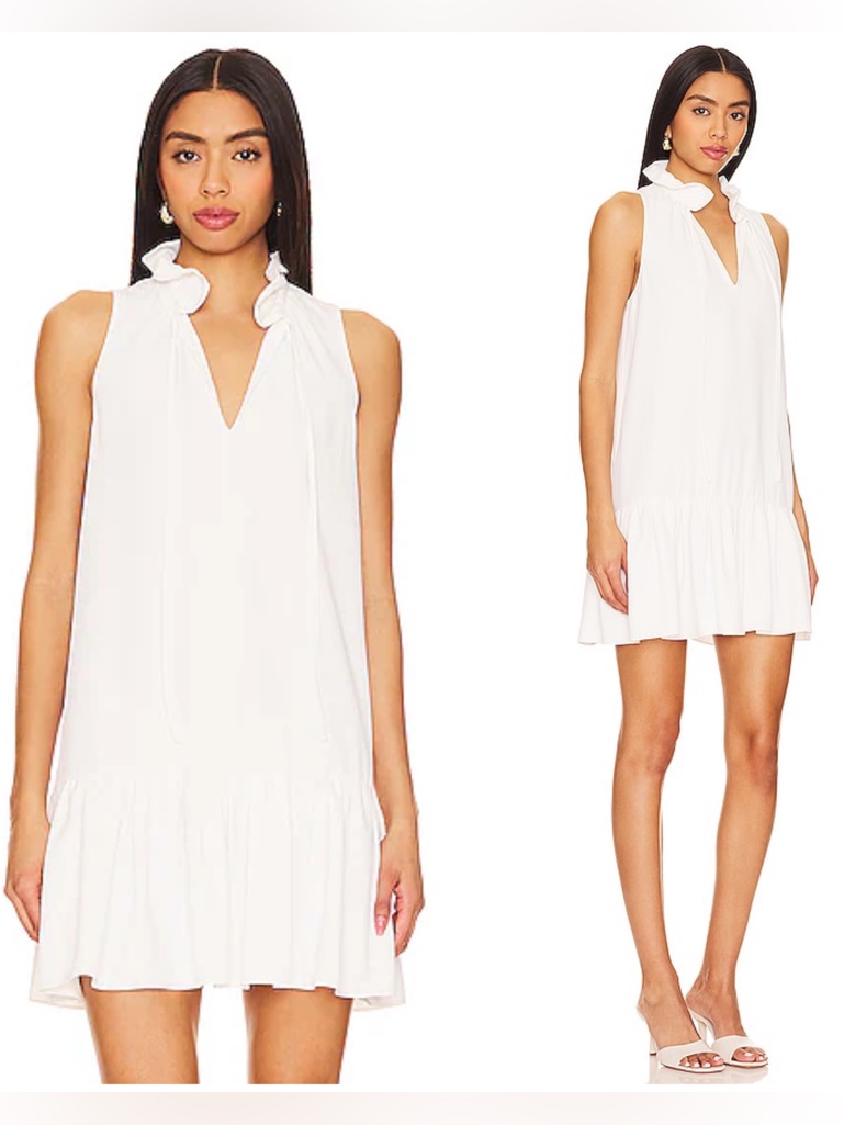Amanda Uprichard Ellis Ivory White V-Tie-Neck Ruffle Mini Dress Nwt $224